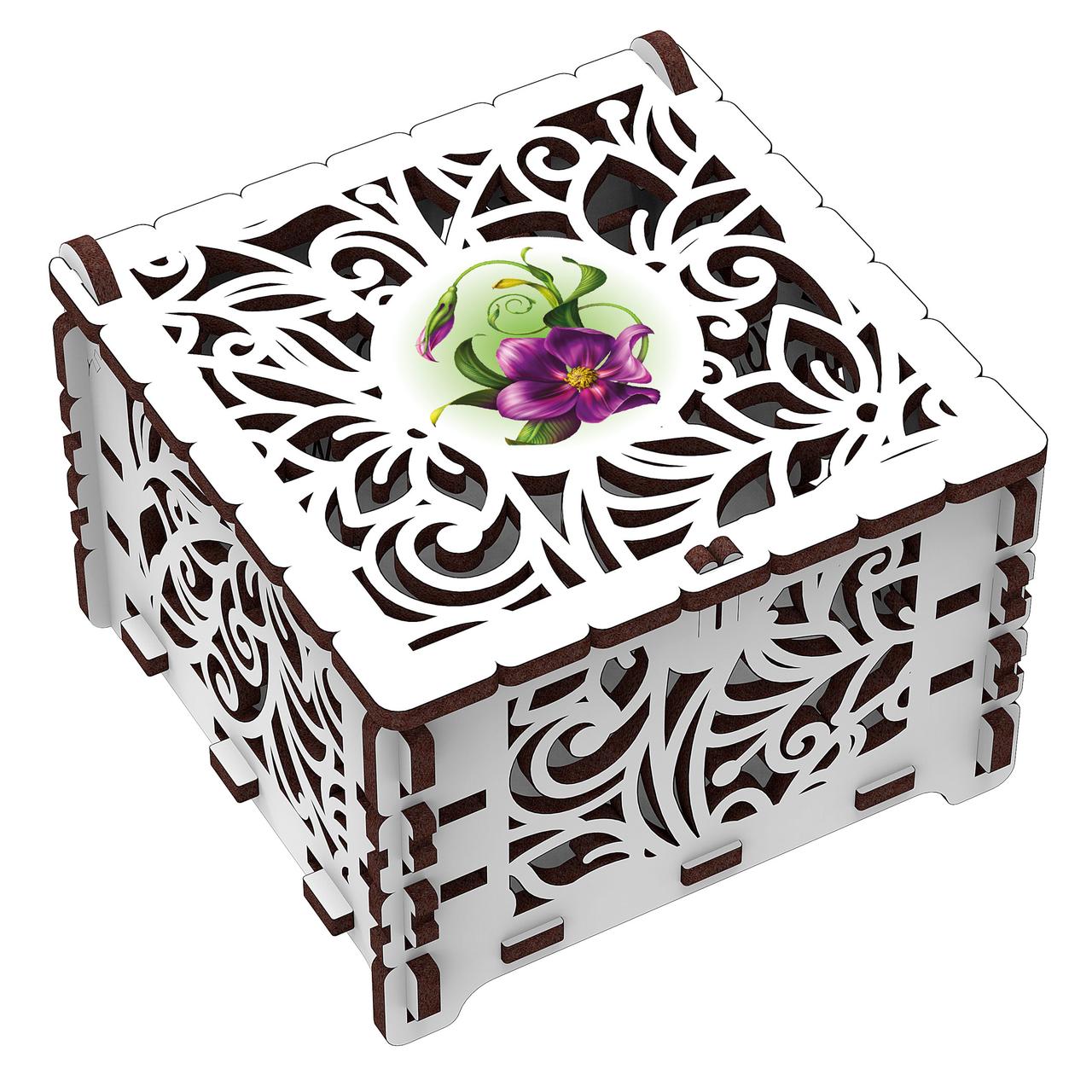 Механічний дерев'яний 3D конструктор Шкатулка "Чарівна квітка" ХДФ, фото 1