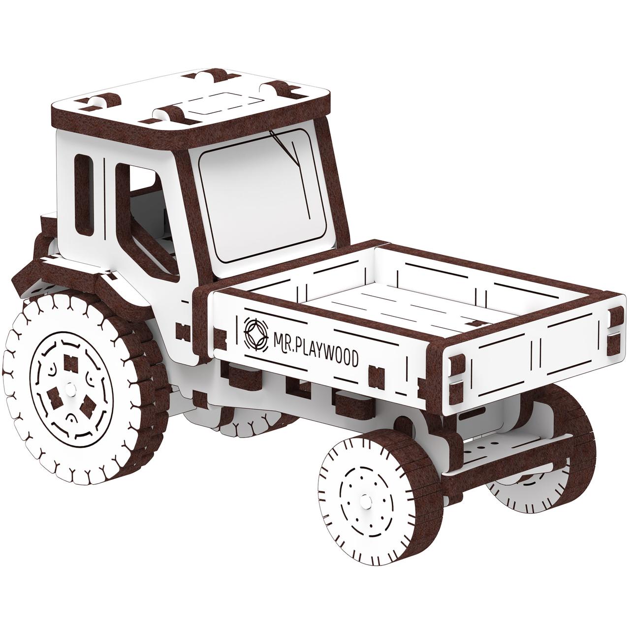 Механічний дерев'яний 3D конструктор Трактор-самоскид ХДФ, фото 1