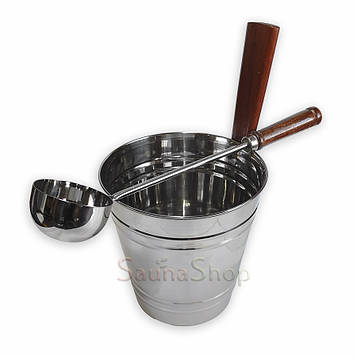 Набір Шайка + черпак для сауни, лазні з нержавіючої сталі, 5л.