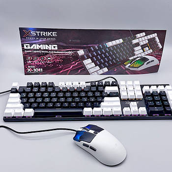 Дротова клавіатура мембранна з підсвічуванням + мишка XSTRIKE X-1011 з підсвічуванням / Комплект Клавіатура та Миша