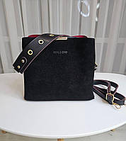 Жіноча сумка через плече сумочка кроссбоді чорна з червоним замша+екошкіра