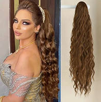 Штучний хвіст хвилястий шинйон на крабі з утяжкою каштан каскад густий 70 см