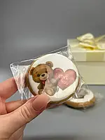 Медовий пряник комплімент круглий 5.5 см натуральний гурт із логотипом 100 шт.