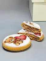 Медовий пряник комплімент круглий 5.5 см натуральний гурт із логотипом 500 шт.