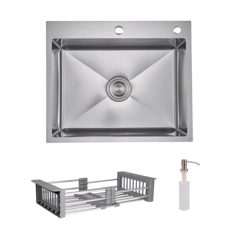 Комплект Lidz Handmade H6050H Мийка для кухні інтегрована Decor Honeycomb у комплекті з дозатором + Lidz K01G Кошик для