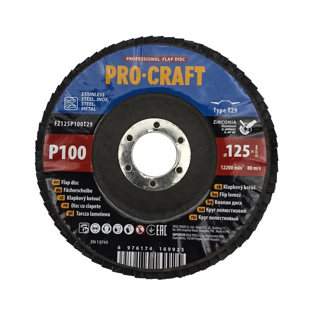 Пелюстковий круг на болгарку 125 мм, Р100, T29 Procraft FZ125P100T29 упаковка 10 шт