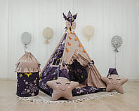 Вігвам дитячий з дерев'яним каркасом Зоряна мрія БОН БОН + кошик для іграшок