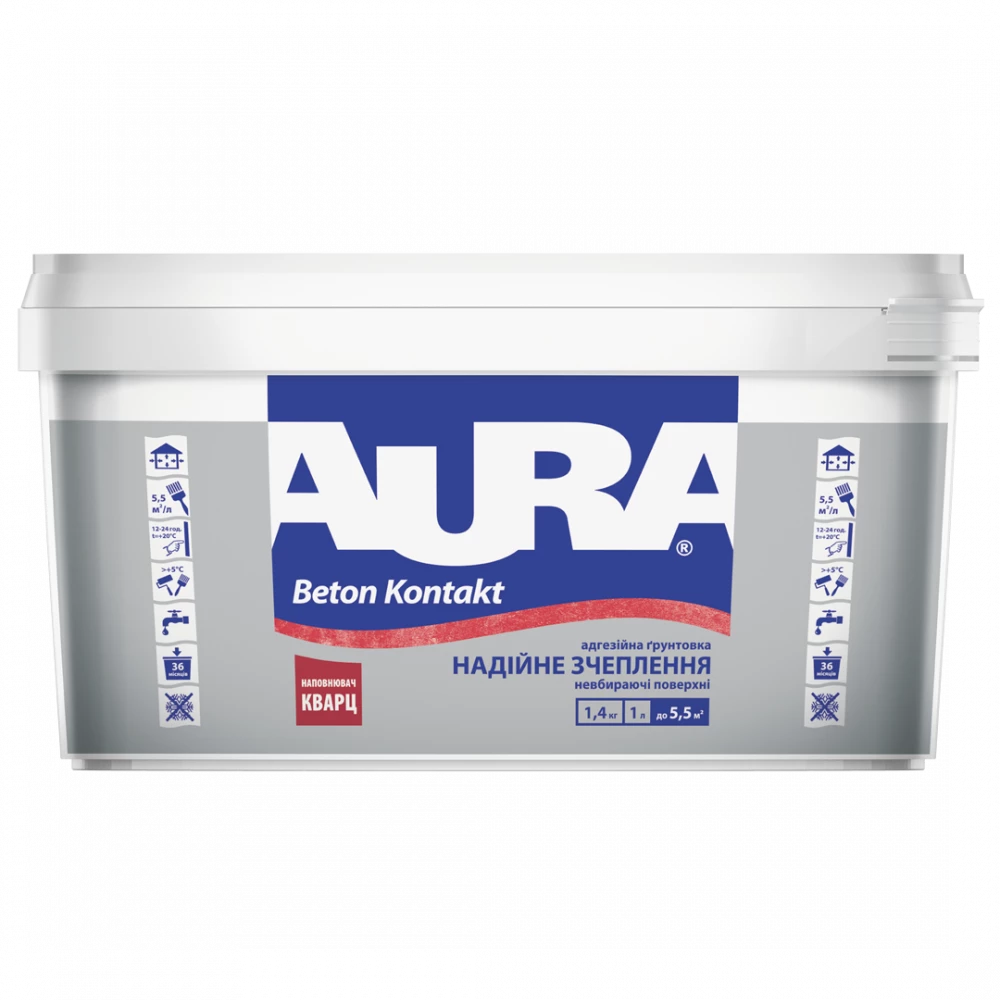 AURA Beton Kontakt, кварцова ґрунтовка "бетонконтакт" для невбирючих поверхонь, 1,4 кг