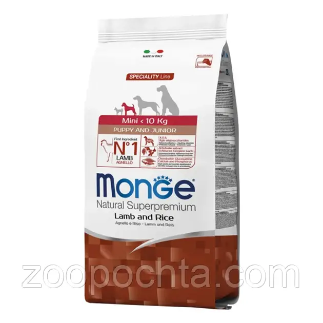 Сухий корм Monge Dog Mini Puppy & Junior для цуценят дрібних порід ягня з рисом, 7.5КГ, фото 1