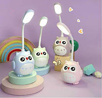 Дитяча настільна світлодіодна LED лампа нічник Совенятко, працює від акамулятора, USB кабель в комплекті, Зелений колір