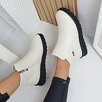 Женские высокие зимние ботинки хайтопы на платформе, еврозима, цвет белый(молочный)