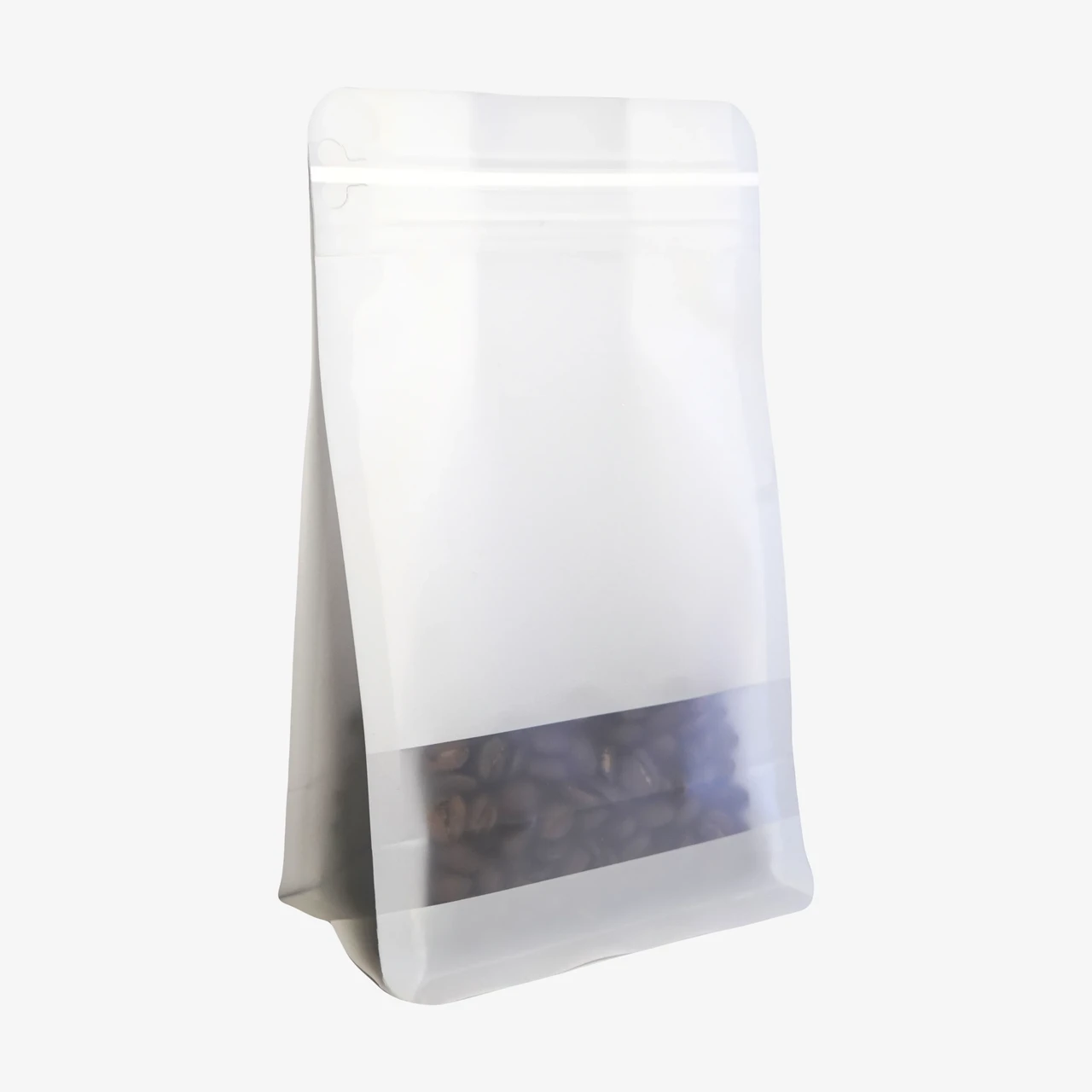 Пакет з плоским дном і вікном з боковим зіпом 250 г білий 120х80х200