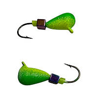 Блешня Вольфрамова "Латишка" Крапля - З кубиком хамелеон - Ø4,2мм - 1,1г - Зелено-салатний - Kumho №14 - Латвія (МК1095)