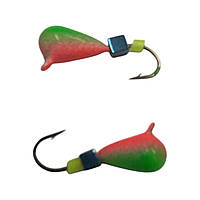 Блешня Вольфрамова "Латишка" Крапля - З кубиком блакитний - Ø4,2мм - 1г - Зелено-червоний - Kumho №14 - Латвія (МК1059)