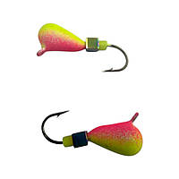 Блешня Вольфрамова "Латишка" Крапля - З кубиком хамелеон - Ø4,1мм - 0,8г - Жовто-рожевий - Kumho №14 - Латвія (МК1058)