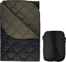 Ковдра кемпінгова з чохлом — Чорна з сірим — 150 × 200 см KT7001009 — з кнопками для використання під пончо solve