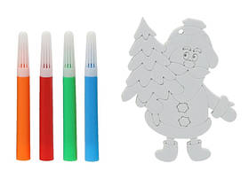 Набір прикрас для розфарбовування Chomik Санта з ялинкою 3 шт 10 см і фломастери 4 шт.