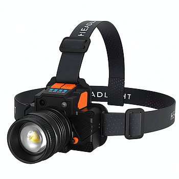 Акумуляторний налобний ліхтарик USB, функція Power bank, нахил 90°, сенсор / Налобний світлодіодний ліхтар /  Ліхтарик на голову