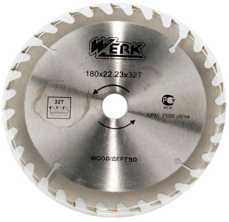 Пильний диск по дереву 180X22.23, 32 зуб. Werk WE109111