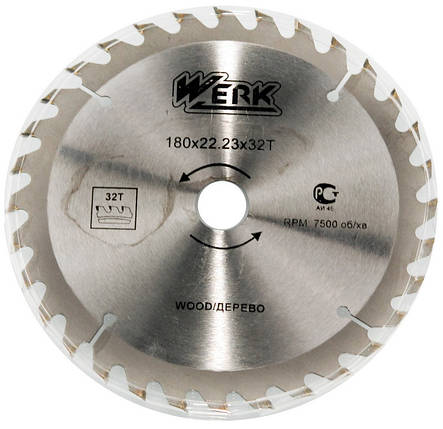 Пильний диск по дереву 180X22.23, 32 зуб. Werk WE109111, фото 1