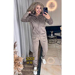 Жіночий теплий велюровий костюм з хутром Розміри: 44,46,48,50,52 (31147-5)