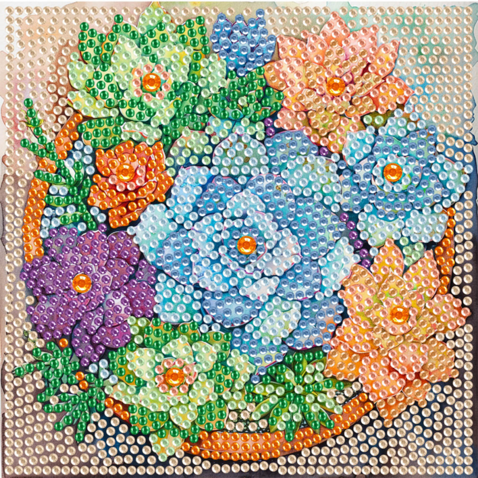 Алмазна мозаїка "Квіти" DM5004 з мольбертом 15х15 см, фото 1