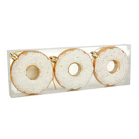 Ялинкові пластикові прикраси Chomik Пончики комплект 3шт, Ø 8см, білі