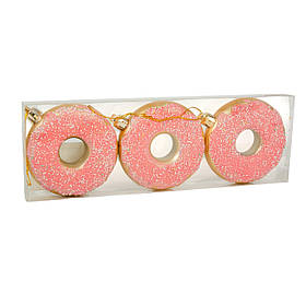 Ялинкові пластикові прикраси Chomik Пончики комплект 3шт, Ø 8см, рожеві