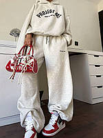 Спортивний жіночий костюм оверсайз з худі та штанами палаццо-джогерами, світло-сірий спортивний широкий костюм