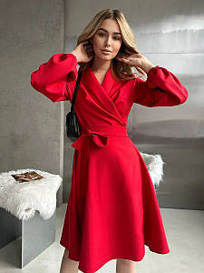 Красиве молодіжне коротке плаття з довгим рукавом, червоне