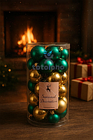 Розпродаж!! Набір ялинкових кульок, мікс квітів — смарагдовий зелений і яскраве золото, 40 шт.