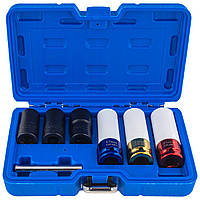 Набір: ударні головки для алюмінієвих дисків 17/19/21 мм + екстрактори для зламаних болтів 17/19/21 мм (7 елементів) Falcon F08523