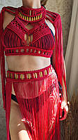 Макраме костюм бохо жіночий — топ і спідниця з бахромою, фестивальний сет