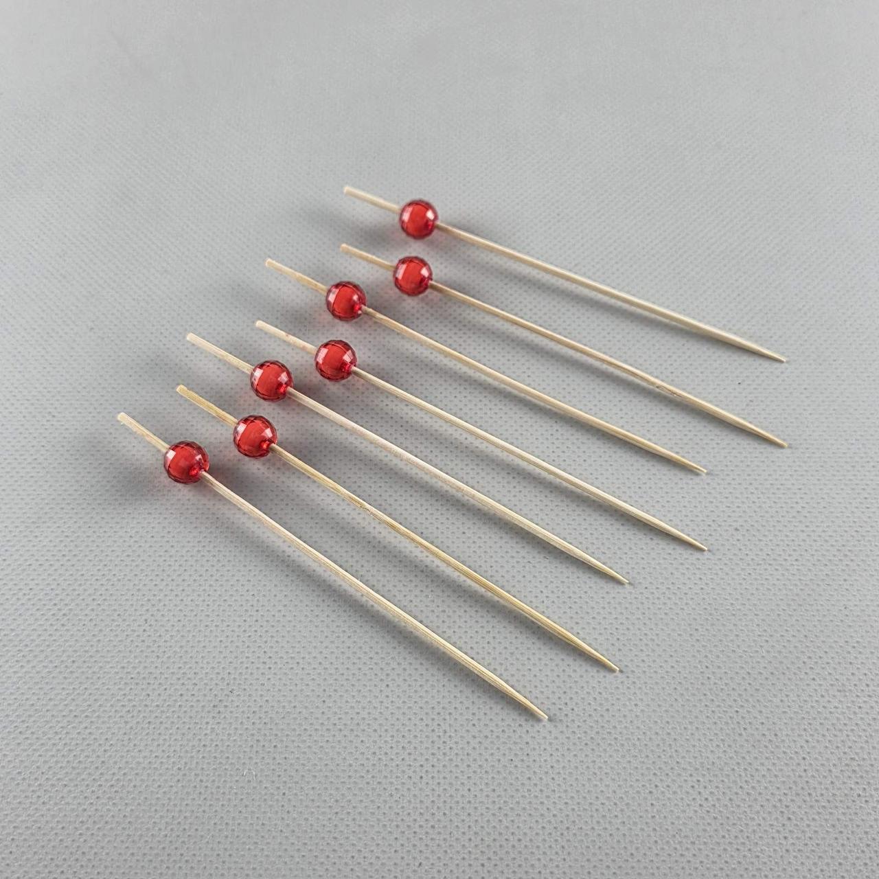 Шпажка для прикрашання страв 12 см" Червоні намистинки "100 шт (1 пачка), фото 1