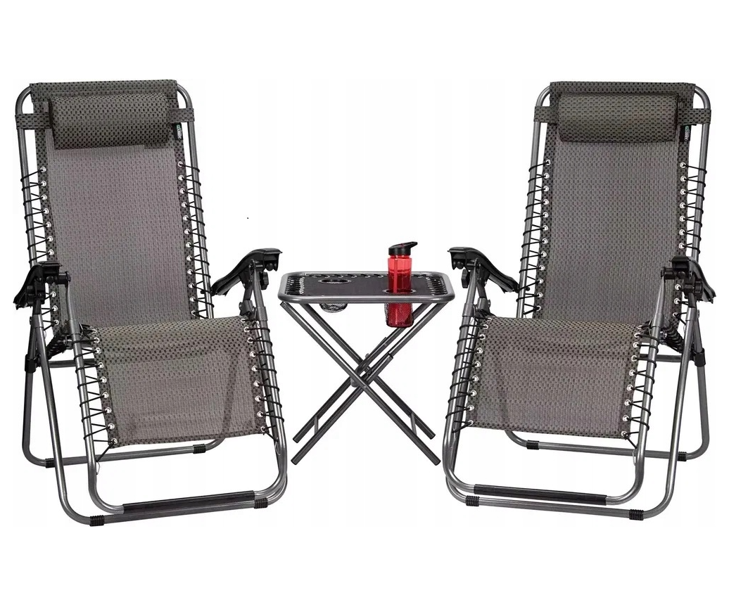 Садовий комплект 2-а розкладні крісла-шезлонга + столик Zero Gravity LEOBRO Plaid (LB-ZGT-F3-PLD)