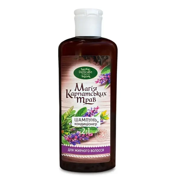 Шампунь-кондиціонер Delicate Organic Магія Карпатських трав для жирного волосся 250 мл, фото 1