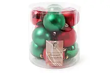 Набір ялинкових кульок 4 см, "Різдяний", 12 шт.: мікс двох кольорів червоний і зелений, по 6 шт у кожному кольорі