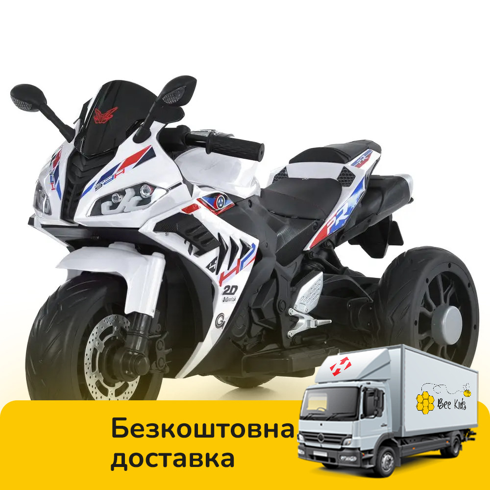 Електромотоцикл дитячий Bambi (2 мотори 35W, акум.12V10Ah, світло, музика, BLUETOOTH, EVA, USB, TF) M 6273EL-1 Білий, фото 1