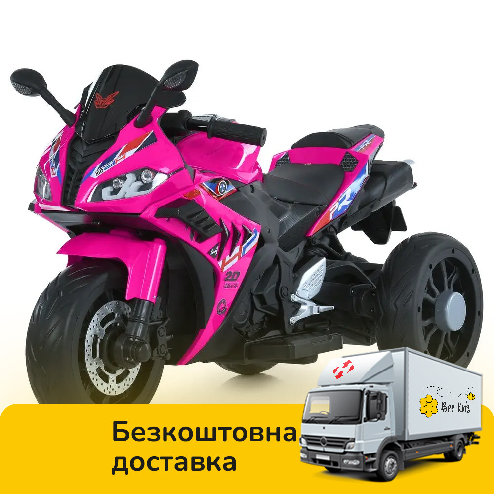 Електромотоцикл дитячий Bambi (2 мотори 35W, акум.12V10Ah, світло, музика, BLUETOOTH, EVA, USB, TF) M 6273EL-8 Рожевий, фото 1
