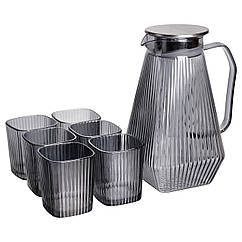 Глечик 1.8 л зі склянками 6 штук по 200 (мл) графин для компоту соку води лимонаду глечик для напоїв Сірий