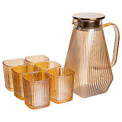 Глечик 1.8 л зі склянками 6 штук по 200 (мл) графин для компоту соку води лимонаду глечик для напоїв Коричневий