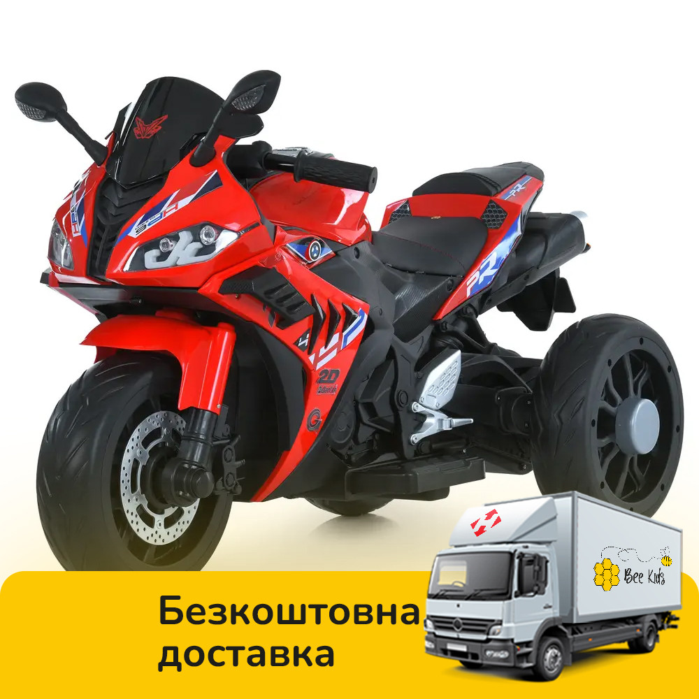 Електромотоцикл дитячий Bambi (2 мотори 35W, акум.12V10Ah, світло, музика, BLUETOOTH, EVA, USB, TF) M 6273EL-3 Червоний, фото 1
