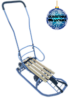 Санки на колесах (висувних) трансформер "Ельф" дитячі зі складаною знімною батьківською ручкою спинкою Україна Патріот сірий