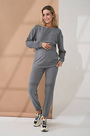 Костюм для вагітних та годуючих теплий домашній з термотрикотажу для майбутніх мам Litta S (44) Юла Мама сірий