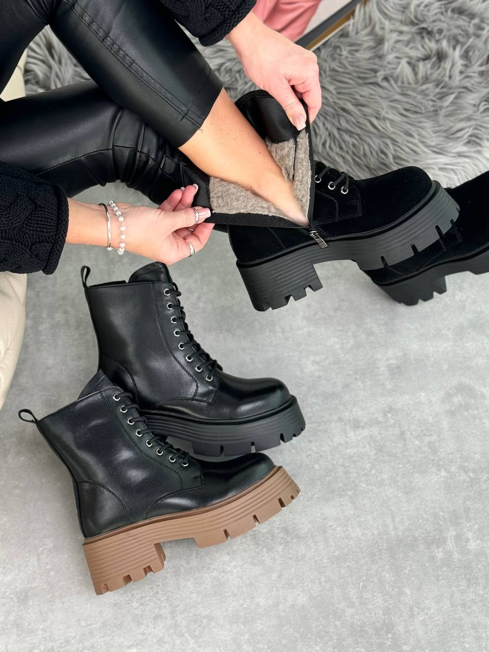 Жіночі коричневі черевики, жіночі шкіряні челсі, жіночі зимові черевики, натуральні жіночі черевики, фото 1