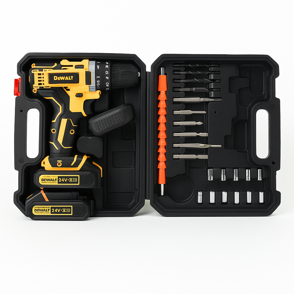 Шуруповерт акумуляторний DeWalt 24V з набором інструментів у кейсі, 2 акумулятори 5.0Ah, фото 1