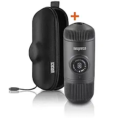 Портативна еспресо-кавоварка Wacaco Nanopresso сіра з чохлом, механічна, для меленої кави