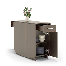 Компактний стіл-книжка, обідній стіл-тумба трансформер венге з ящиками для будинку і дачі, розкладний кухонний стіл для квартири