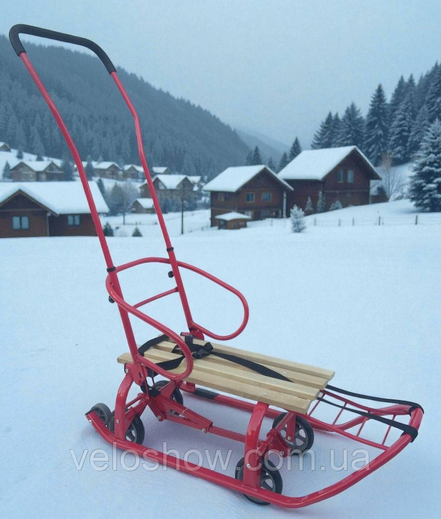 Санки на колесах (висувних) трансформер "Ельф" дитячі зі складаною знімною батьківською ручкою спинкою Україна, фото 1
