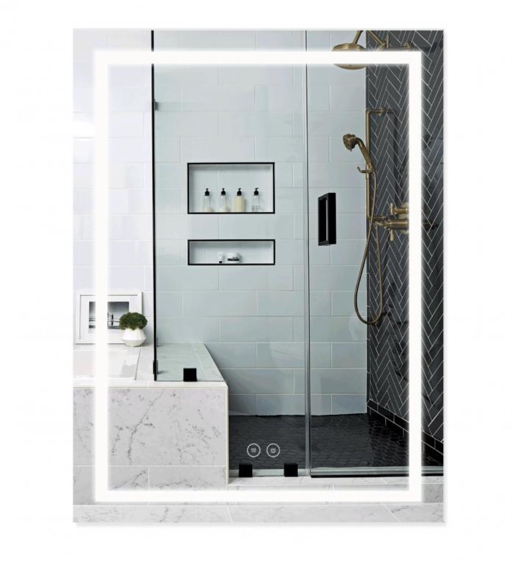 Дзеркало 60х80 з LED-підсвіткою Touch, з антизапотіванням, з годинником, димером, рег. яскравості